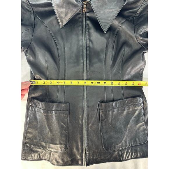 VTG Pelle Studio by Wilson's Leather Womens sz M Black Leather Zipup Jacket SOFT - Picture 7 of 13